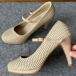 Mary Jane Style Dress Pumps, Nude/Beige